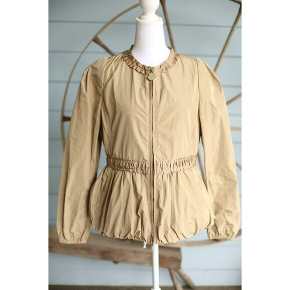 NWT Moncler Elettra Fringe Collared Jacket Waterproof / Beige SZ 3/ Large $890